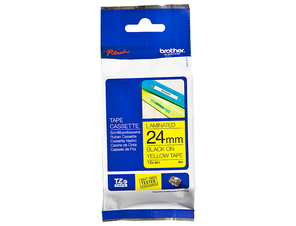 FITA BROTHER TZ-651 LAMINADO AMARELO-PRETO 24MM X 8M