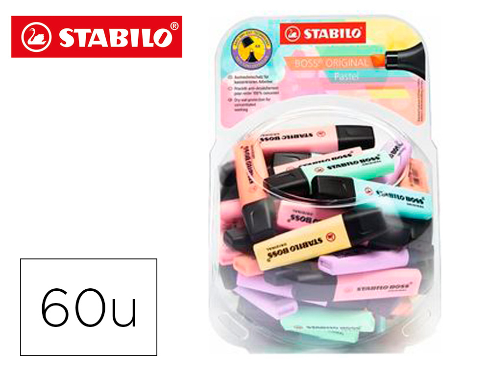 MARCADOR FLUORESCENTE STABILO BOSS 70 PASTEL EXPOSITOR BOIAO DE 60 UNIDADES CORES SORTIDAS