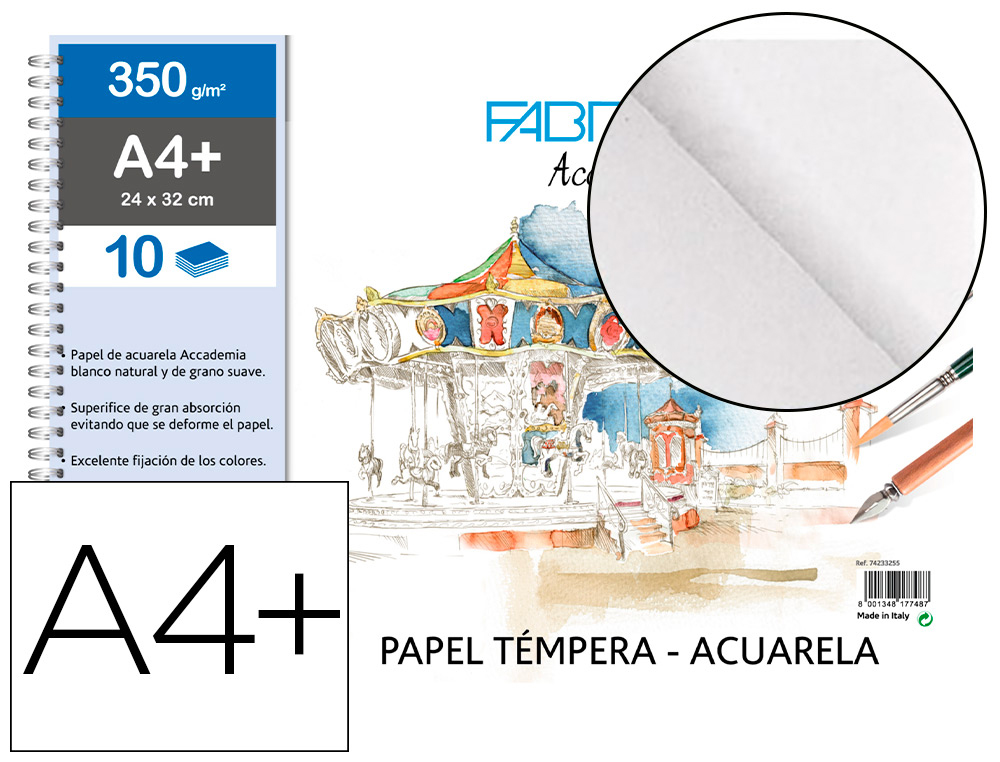 BLOCO DE DESENHO AGUARELA SADIPAL FABRIANO COLADO DIN A4+ 10 FOLHAS 350 G/M2 GRAO SUAVE