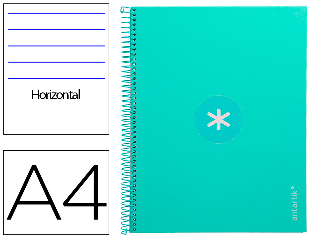 CADERNO ESPIRAL A4 MICRO ANTARTIK CAPA FORRADA 80F 90 GR HORIZONTAL 1 BANDA 4 FUROS COR MENTA