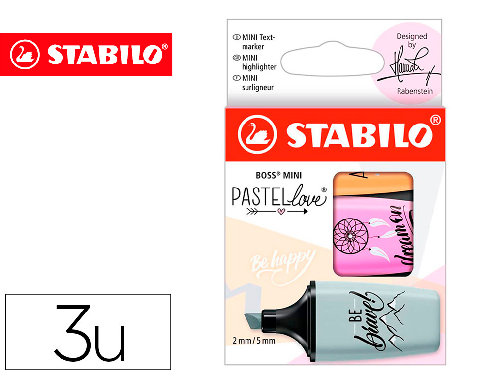 MARCADOR FLUORESCENTE STABILO BOSS MINI PASTEL LOVE ESTOJO DE 3 UNIDADES FUCSIA/LARANJA/CINZA