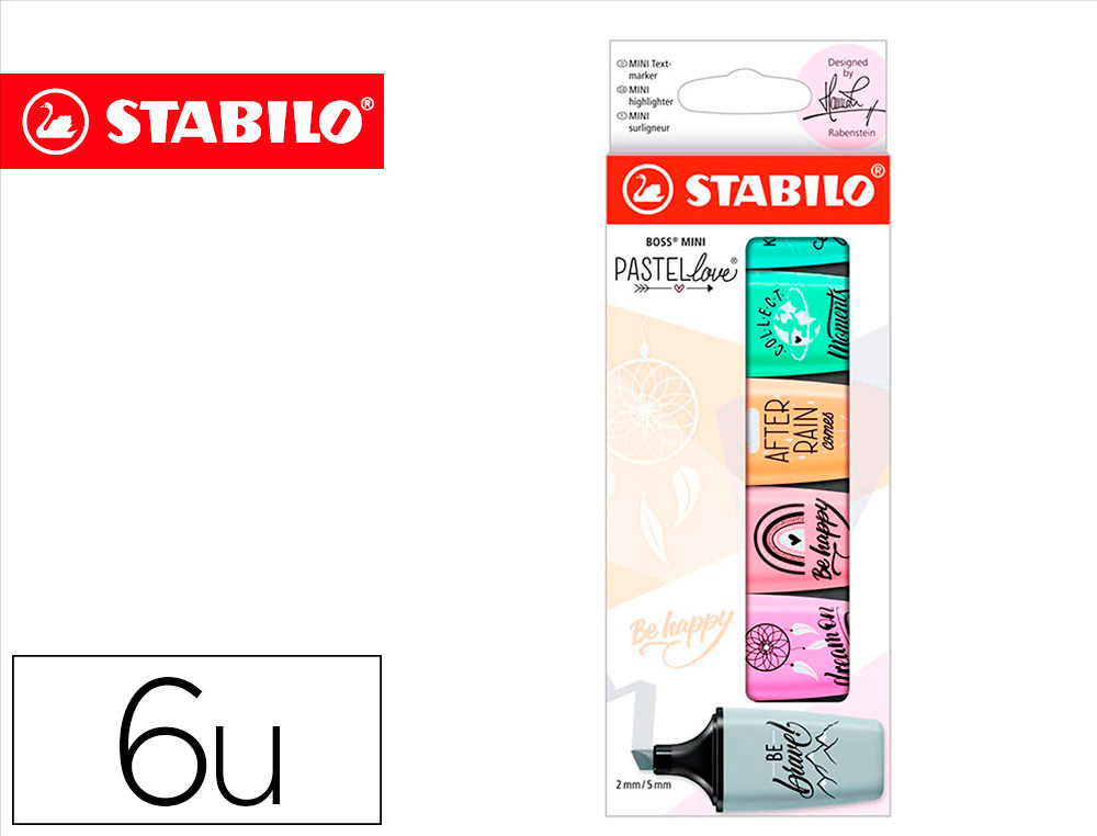 MARCADOR FLUORESCENTE STABILO BOSS MINI PASTEL LOVE ESTOJO DE 6 UNIDADES CORES SORTIDAS