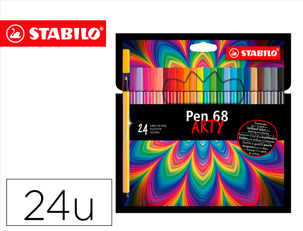 MARCADOR STABILO AGUARELAVEL PEN 68 ARTY LINE 1 MM ESTOJO CARTAO DE 24 UNIDADES CORES SORTIDAS