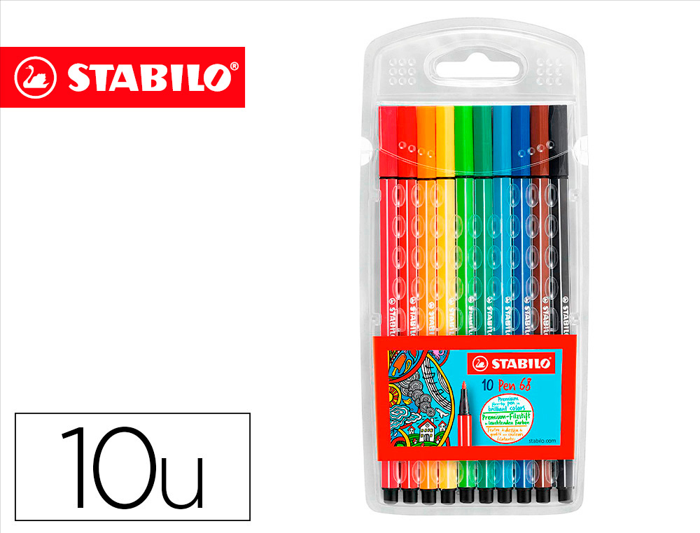 MARCADOR STABILO AGUARELAVEL PEN 68 ESTOJO CARTAO DE 10 UNIDADES CORES SORTIDAS