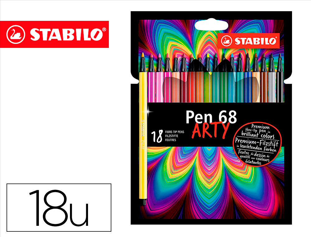MARCADOR STABILO AGUARELAVEL PEN 68 ESTOJO CARTAO DE 18 UNIDADES CORES SORTIDAS