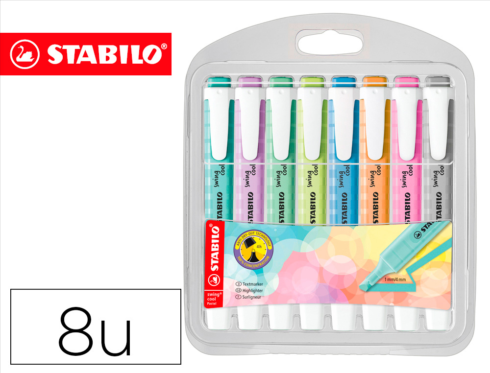 MARCADOR FLUORESCENTE STABILO SWING COOL PASTEL ESTOJO DE 8 UNIDADES CORES SORTIDAS