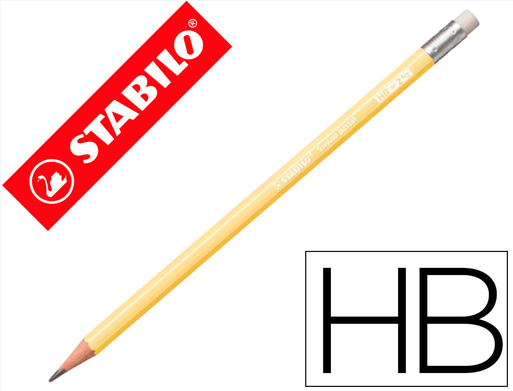 LAPIS DE GRAFITE STABILO SWANO COM BORRACHA MINA 2,2 MM DUREZA HB AMARELO PASTEL