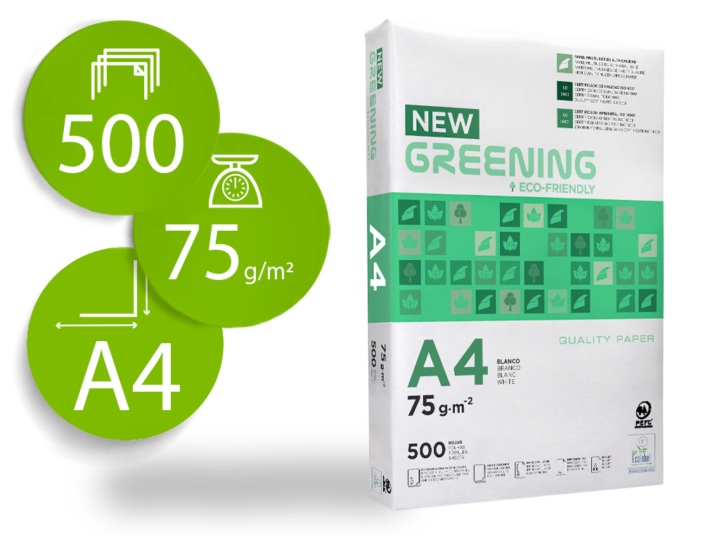 PAPEL FOTOCOPIA GREENING DIN A4 75 GR EMBALAGEM DE 500 FOLHAS