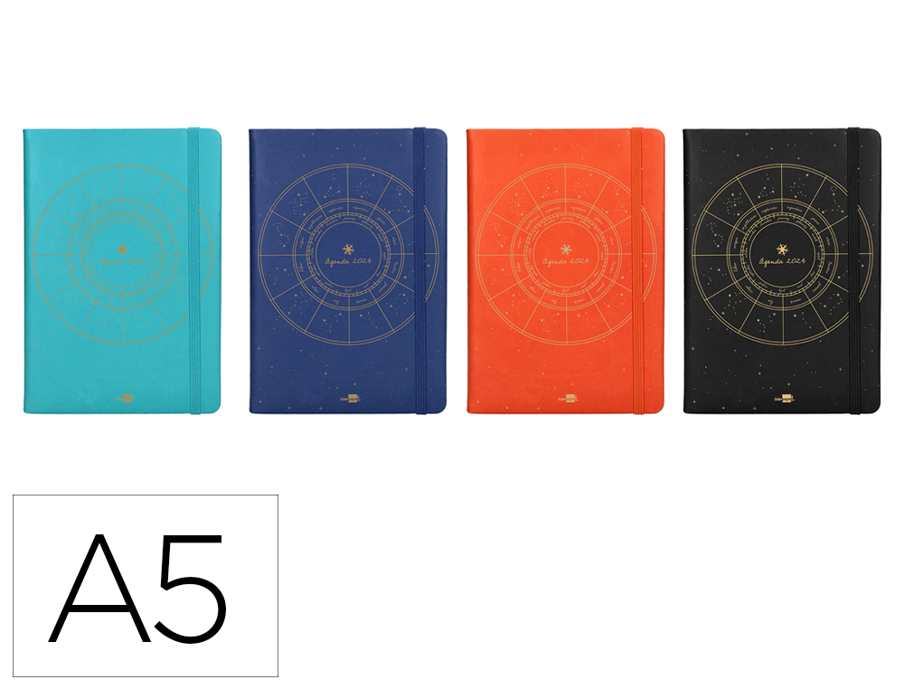 AGENDA ENCADERNADA LIDERPAPEL EFIRA A5 2024 DIA PAGINA PAPEL 70 GR CORES SORTIDAS