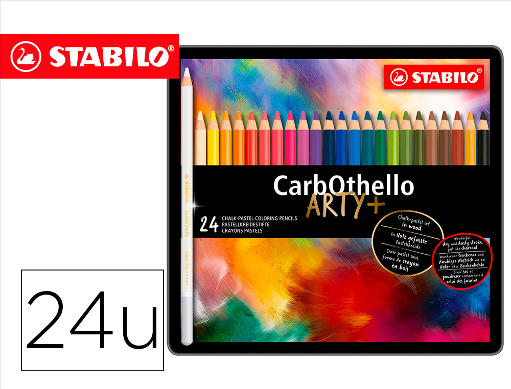 LAPIS DE COR STABILO AGUARELAVEIS CARBOTHELLO ARTY ESTOJO METALICO DE 24 CORES SORTIDAS