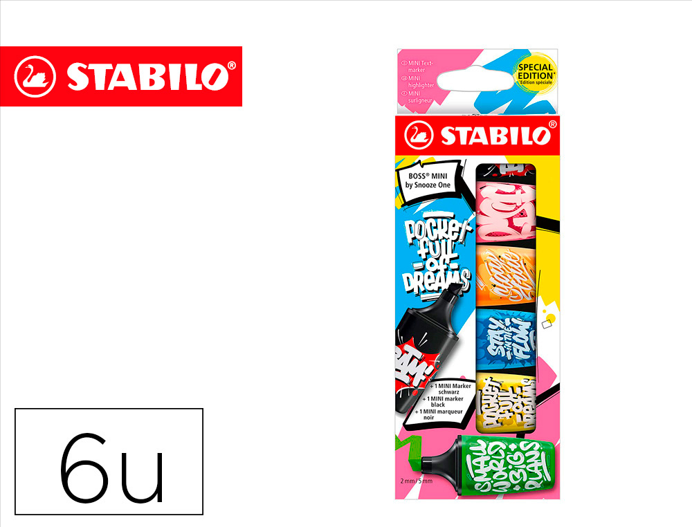 MARCADOR FLUORESCENTE STABILO BOSS MINI BY SNOOZE ONE ESTOJO DE 6 UNIDADES CORES SORTIDAS