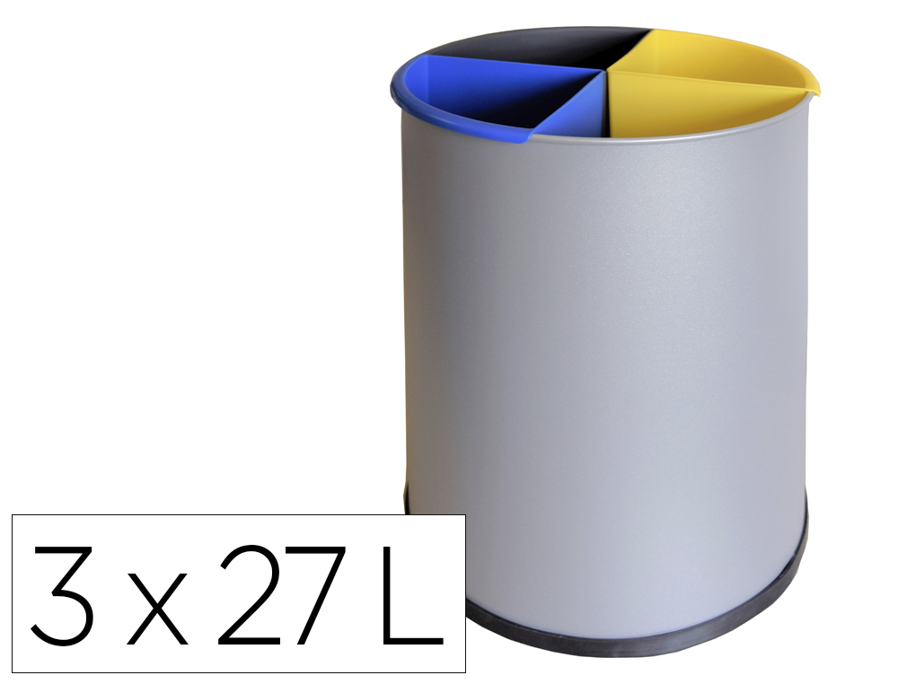 CESTO DE PAPEIS METALICO SIE PARA RECICLAGEM COM 3 DEPARTAMENTO EXTRAIVEL 3X27 LITROS 300X295 MM