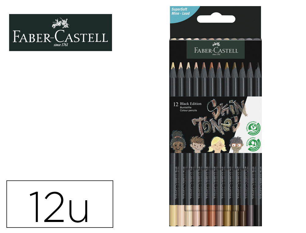 LAPIS DE COR FABER CASTELL BLACK EDITION TONS DE PELE CAIXA DE 12 UNIDADES CORES SORTIDAS
