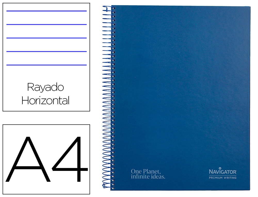CADERNO ESPIRAL NAVIGATOR A4 MICRO CAPA FORRADA 120 F 80 GR PAUTADO 5 BANDAS 4 FUROS COR AZUL MARINHO