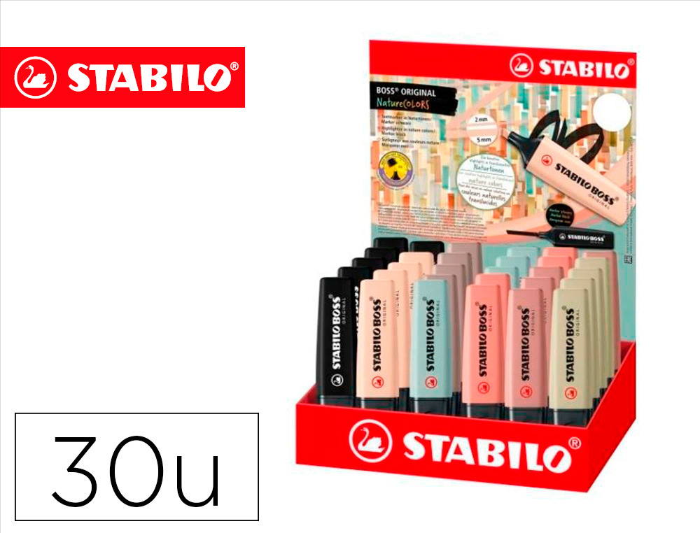 MARCADOR FLUORESCENTE STABILO BOSS PASTEL 70 NATURE COLORS EXPOSITOR DE 30 UNIDADES CORES SORTIDAS