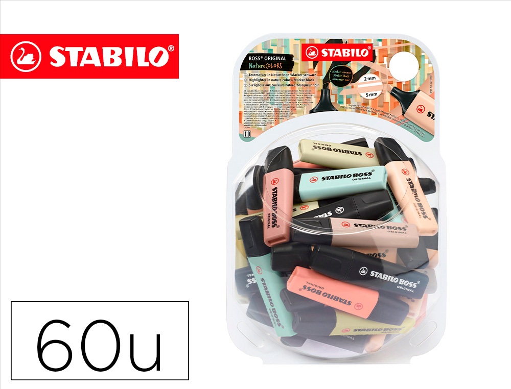 MARCADOR FLUORESCENTE STABILO BOSS PASTEL 70 NATURE COLORS BOIAO DE 60 UNIDADES CORES SORTIDAS