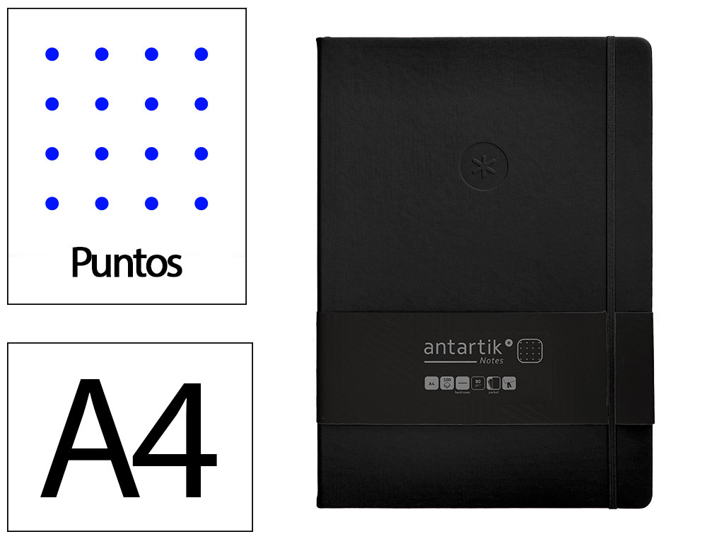 CADERNO COM ELASTICO ANTARTIK NOTES CAPA DURA A4 PONTILHADO PRETO 100 FOLHAS 80 GR FSC