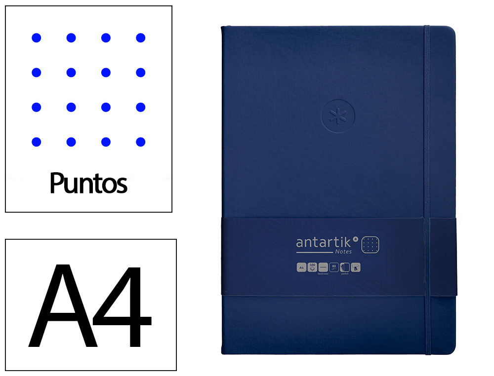 CADERNO COM ELASTICO ANTARTIK NOTES CAPA DURA A4 PONTILHADO AZUL MARINHO 100 FOLHAS 80 GR FSC