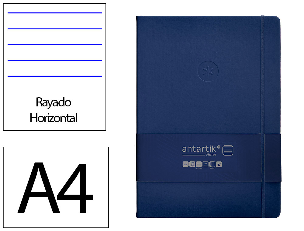 CADERNO COM ELASTICO ANTARTIK NOTES CAPA DURA A4 PAUTADO AZUL MARINHO 100 FOLHAS 80 GR FSC