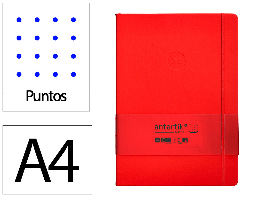 CADERNO COM ELASTICO ANTARTIK NOTES CAPA DURA A4 PONTILHADO VERMELHO 100 FOLHAS 80 GR FSC