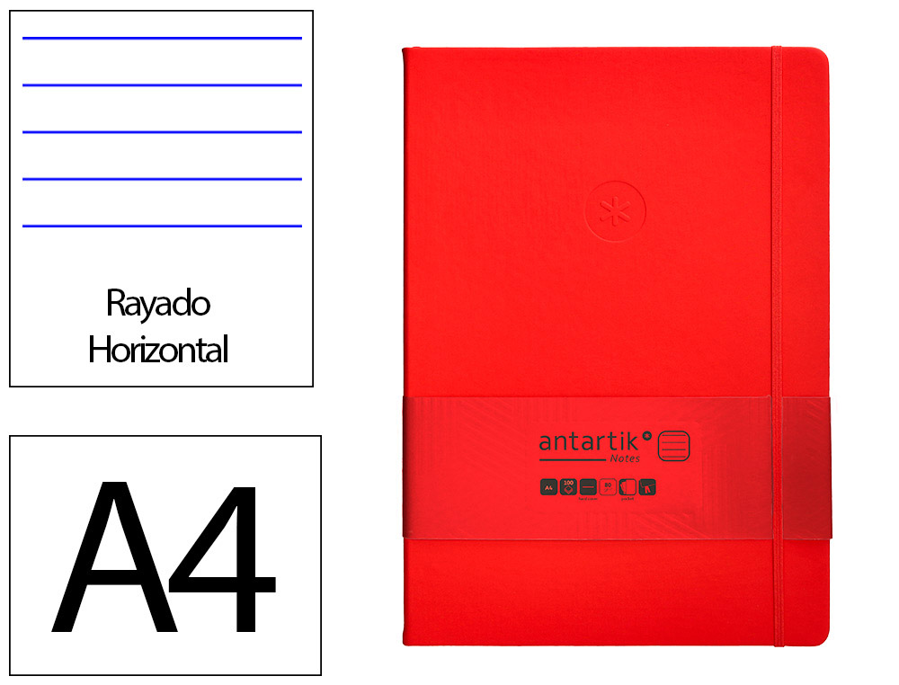 CADERNO COM ELASTICO ANTARTIK NOTES CAPA DURA A4 PAUTADO VERMELHO 100 FOLHAS 80 GR FSC