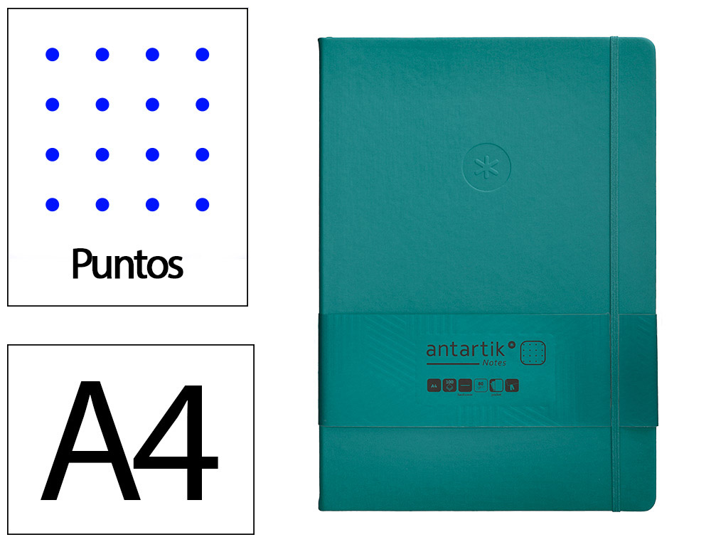 CADERNO COM ELASTICO ANTARTIK NOTES CAPA DURA A4 PONTILHADO VERDE AGUA-MARINHA 100 FOLHAS 80 GR FSC