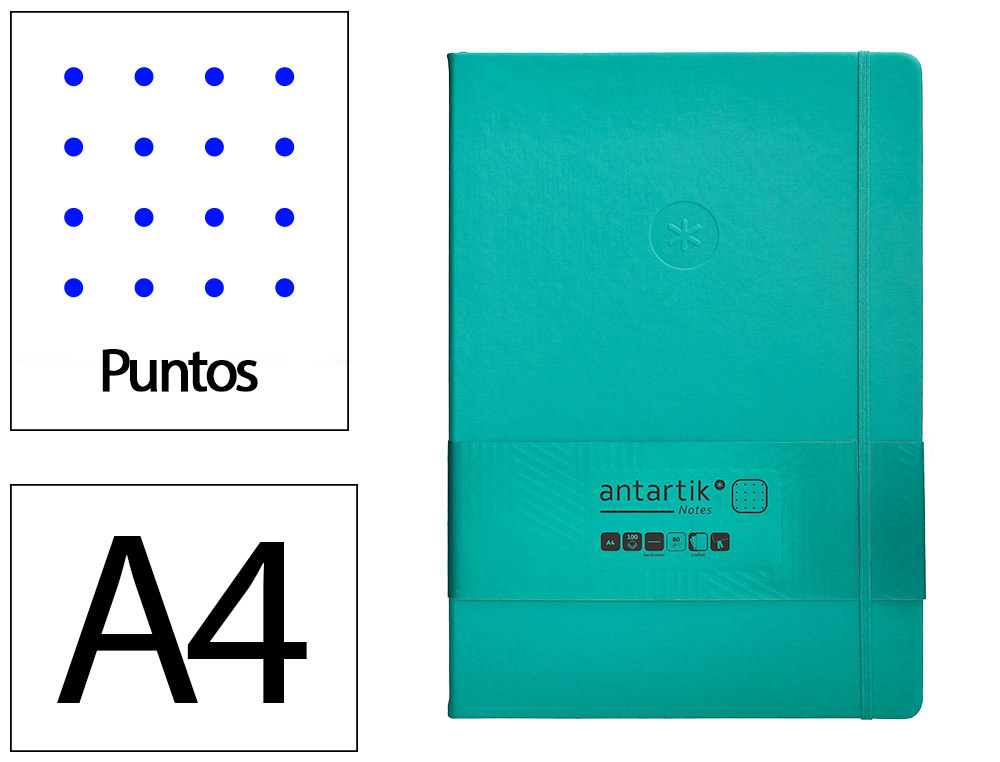 CADERNO COM ELASTICO ANTARTIK NOTES CAPA DURA A4 PONTILHADO TURQUESA 100 FOLHAS 80 GR FSC