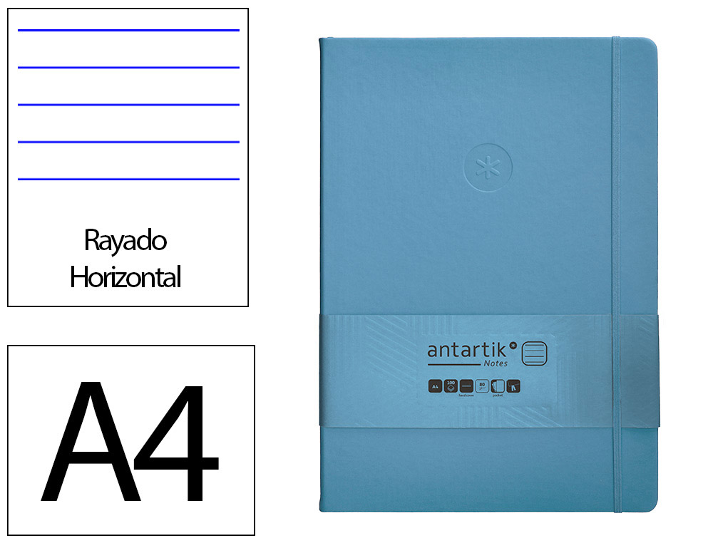 CADERNO COM ELASTICO ANTARTIK NOTES CAPA DURA A4 PAUTADO AZUL CLARO 100 FOLHAS 80 GR FSC