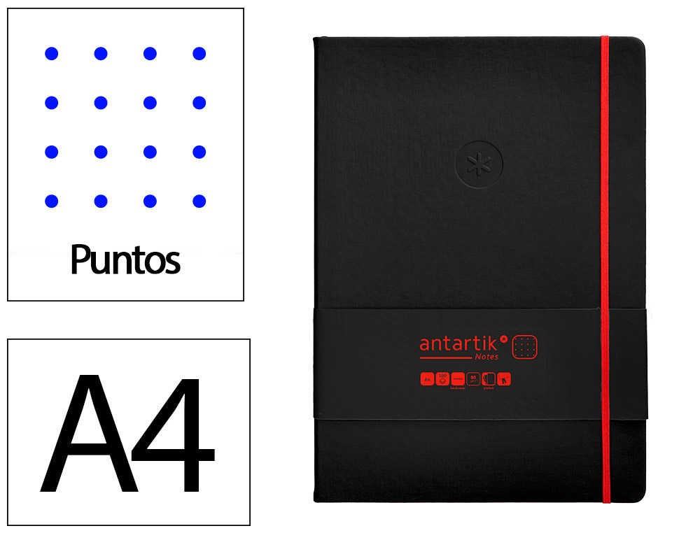 CADERNO COM ELASTICO ANTARTIK NOTES CAPA DURA A4 PONTILHADO PRETO E VERMELHO 100 FOLHAS 80 GR FSC
