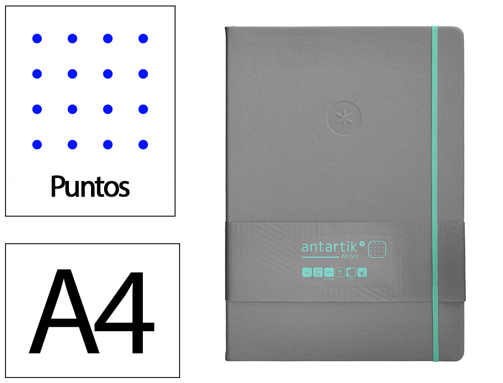CADERNO COM ELASTICO ANTARTIK NOTES CAPA DURA A4 PONTILHADO CINZA E TURQUESA 100 FOLHAS 80 GR FSC