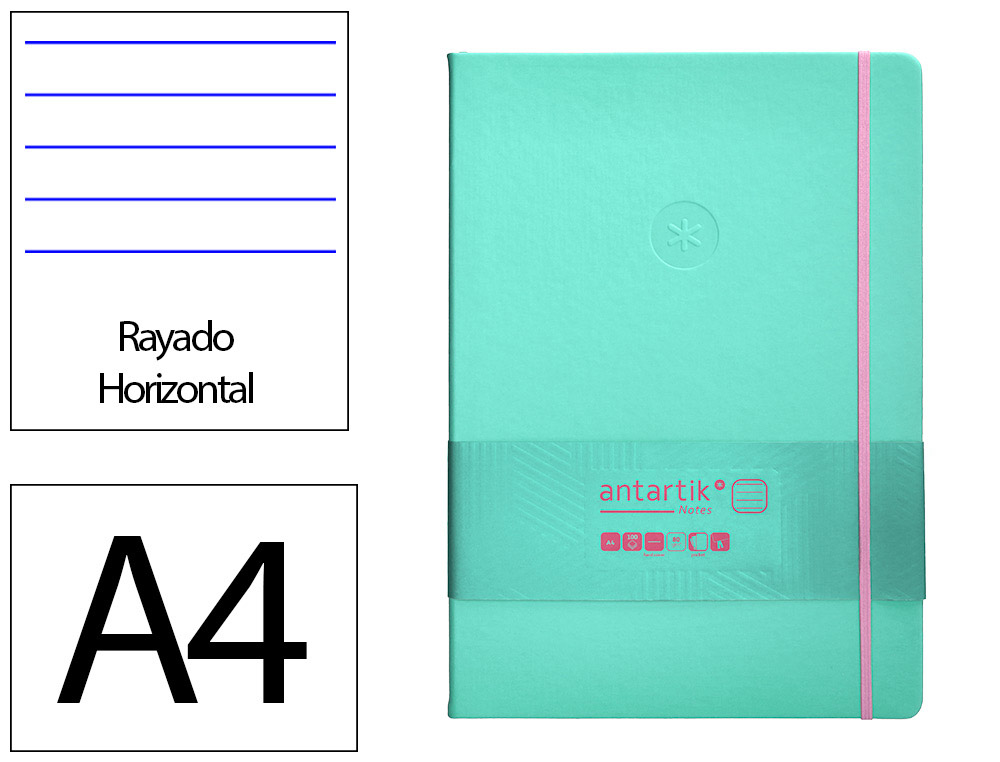 CADERNO COM ELASTICO ANTARTIK NOTES CAPA DURA A4 PAUTADO ROSA E TURQUESA 100 FOLHAS 80 GR FSC