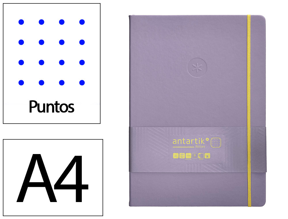 CADERNO COM ELASTICO ANTARTIK NOTES CAPA DURA A4 PONTILHADO ROXO E AMARELO 100 FOLHAS 80 GR FSC