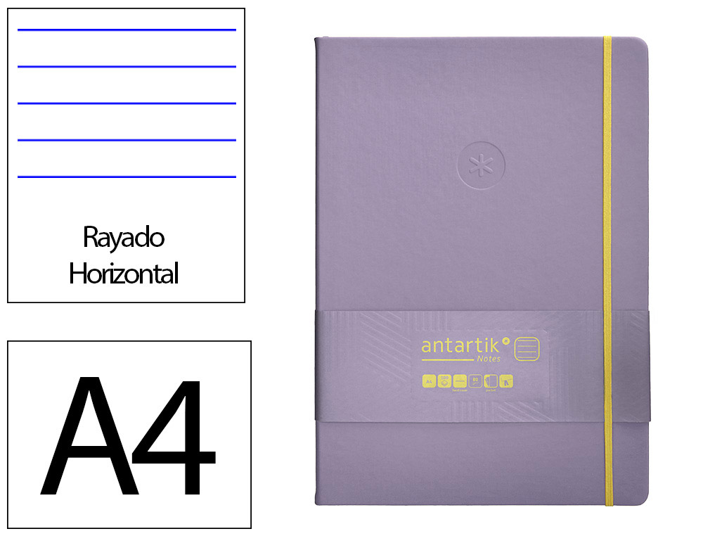CADERNO COM ELASTICO ANTARTIK NOTES CAPA DURA A4 PAUTADO ROXO E AMARELO 100 FOLHAS 80 GR FSC