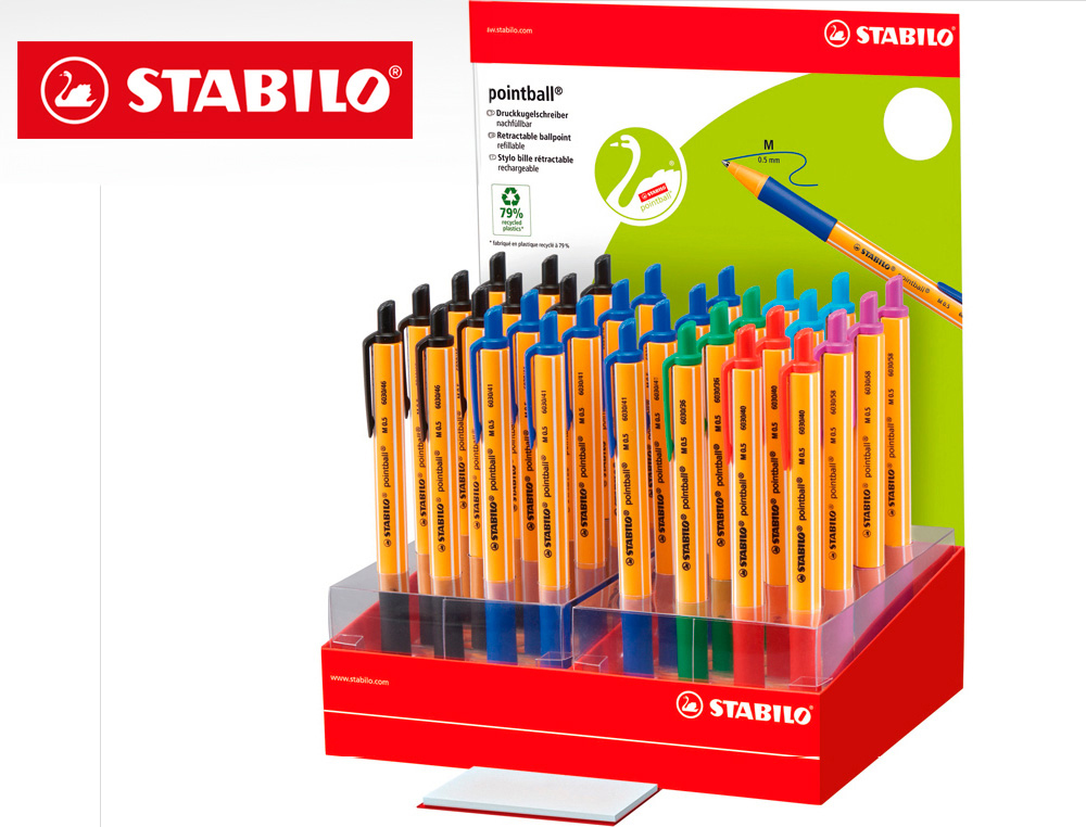 ESFEROGRAFICA STABILO POINTBALL RETRTIL TINTA OLEO TRACO 0,5 MM EXPOSITOR DE 32 UNIDADES CORES SORTIDAS