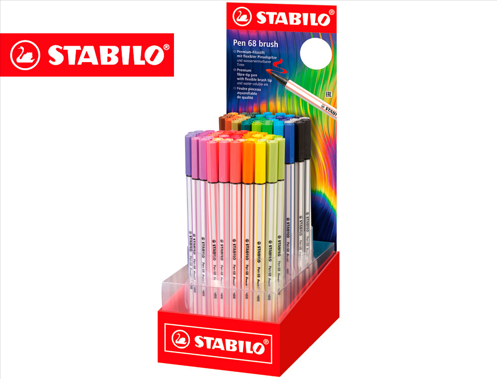 MARCADOR STABILO AGUARELAVEL PEN 68 BRUSH ARTY LINE PONTA PINCEL EXPOSITOR DE 80 UNIDADES CORES SORTIDAS