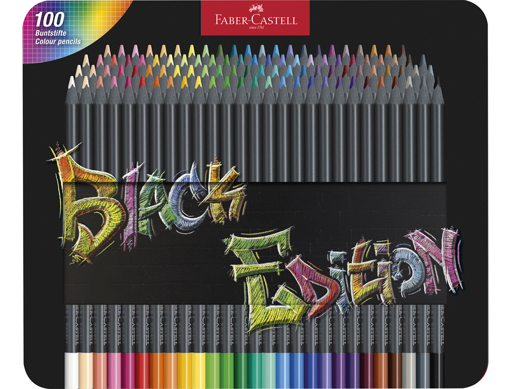 LAPIS DE COR FABER CASTELL BLACK EDITION CAIXA METALICA DE 100 UNIDADES CORES SORTIDAS