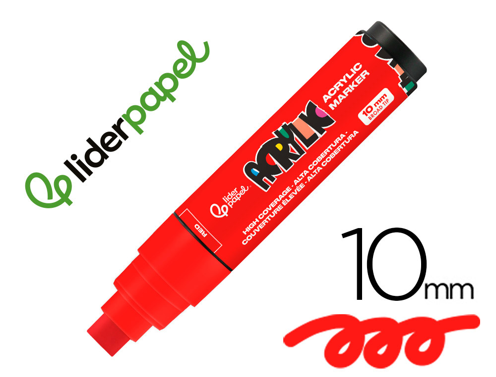 MARCADOR LIDERPAPEL ACRYLIC BASE AGUA TODO TIPO DE SUPERFICIE PONTA RETANGULAR 10 MM VERMELHO