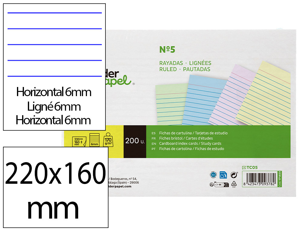 CARTAO LIDERPAPEL PARA ESTUDAR PAUTADO CARTOLINA DE CORES 180 GR 160X220MM EMBALAGEM DE 200 UNIDADES