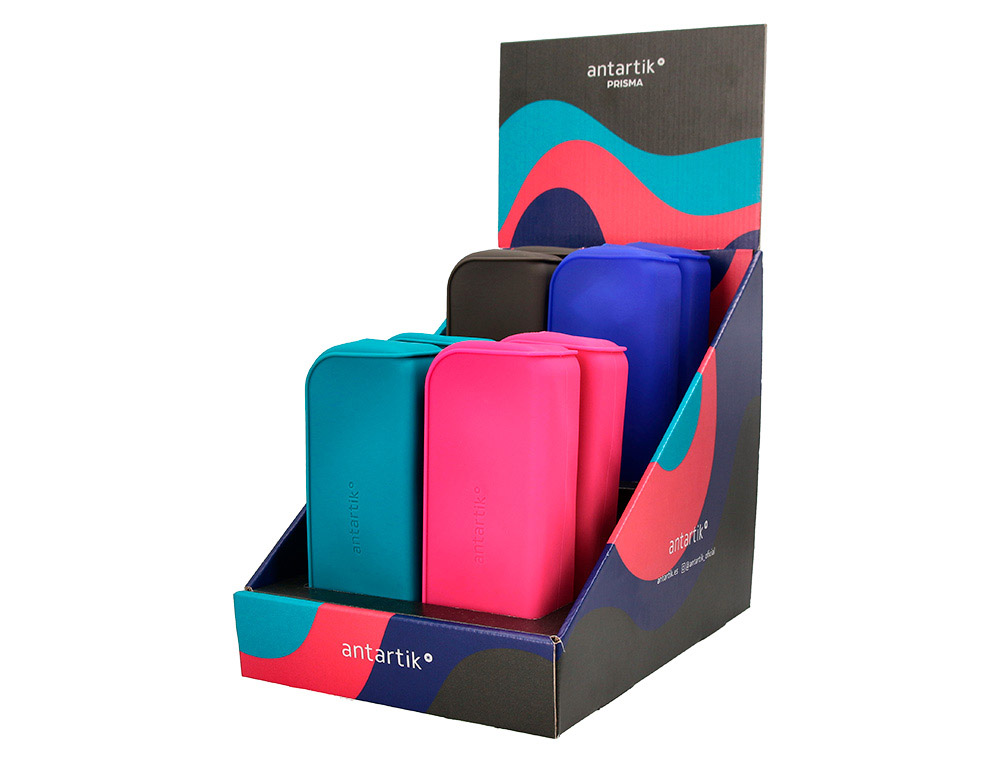 ESTOJO ESCOLAR ANTARTIK PRISMA SILICONE SOFT RETANGULAR 185X50X75 MM EXPOSITOR DE 8 UNIDADES CORES INTENSAS