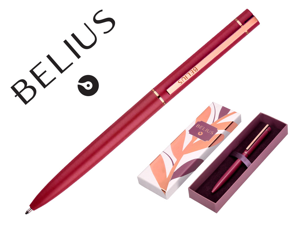 ESFEROGRAFICA BELIUS ROSE ALUMINIO COR BORDEAUX OURO ROSA TINTA AZUL CAIXA DE DESIGN