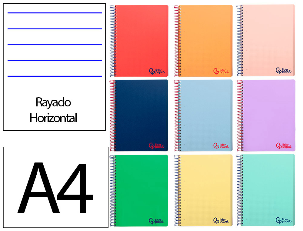 CADERNO ESPIRAL LIDERPAPEL A4 MICRO WONDER CAPA PLASTICO 120 F 90 GR PAUTADO 5 BANDAS 4 FUROS CORES SORTIDAS