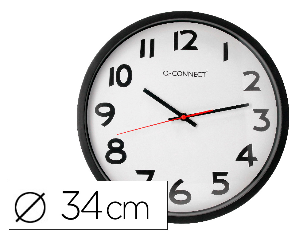 RELOGIO Q-CONNECT DE PAREDE REDONDO EM PLASTICO DIAMETRO 35 CM ARO PRETO