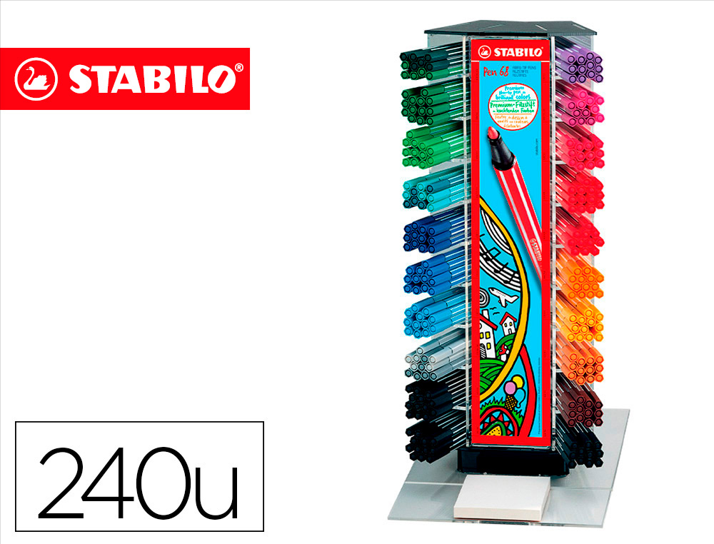 MARCADOR STABILO AGUARELAVEL PEN 68 COUNTER EXPOSITOR 240 MARCADORES SORTIDOS