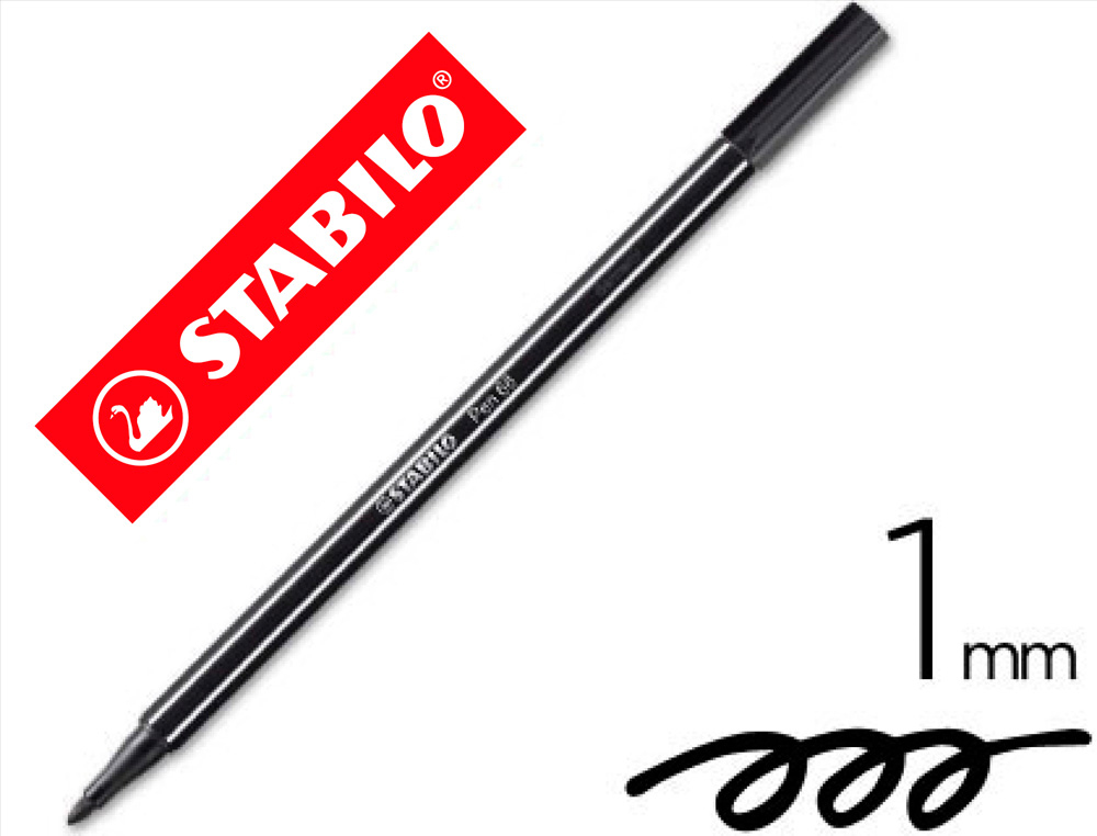 MARCADOR STABILO AGUARELAVEL PEN 68 PRETO 1 MM