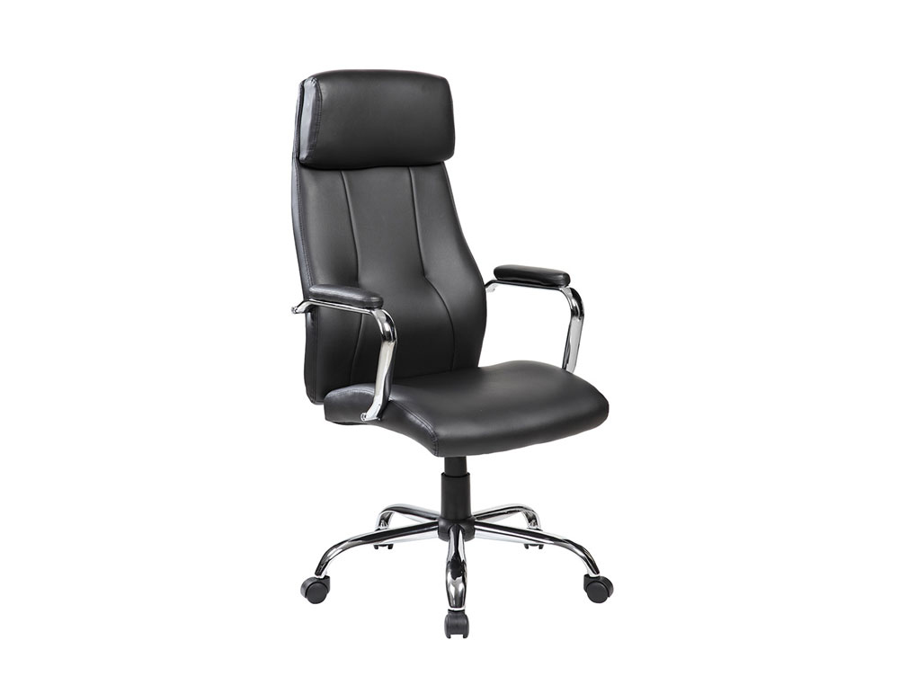 CADEIRA DE DIRECAO ROCADA MITACAO DE PELE COM BRACOS METALICOS SISTEMA VASCULANTE 1180X530 MM