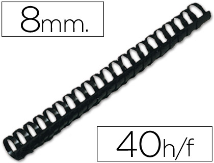 ESPIRAL Q-CONNECT REDONDA 8 MM PLASTICO PRETO CAPACIDADE 40 FOLHAS CAIXA DE 100 UNIDADES