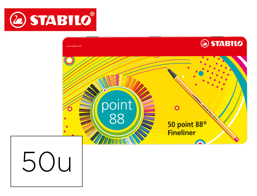 MARCADOR STABILO PONTA DE FIBRA POINT 88 ESTOJO METAL 50 CORES SORTIDAS
