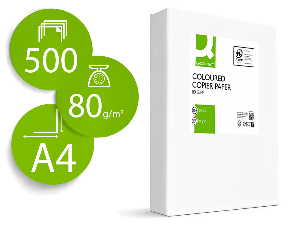 PAPEL DE COR Q-CONNECT DIN A4 80 GR AMARELO INTENSO EMBALAGEM DE 500 FOLHAS