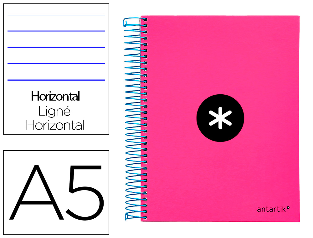 CADERNO ESPIRAL DIN A5 ANTARTIK CAPA FORRADA 120 F 100 GR PAUTADO 5 BANDAS DE CORES 6 FUROS COR ROSA F.