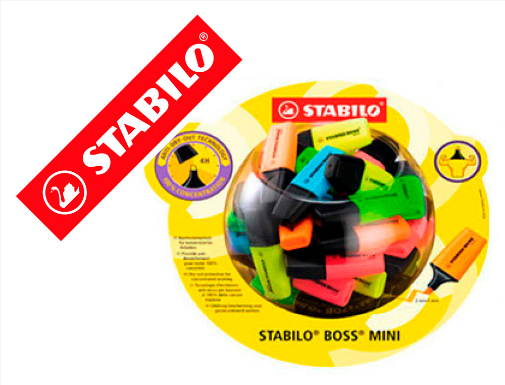 MARCADOR FLUORESCENTE STABILO BOSS MINI EXPOSITOR FRASCO DE 50 UNIDADES CORES SORTIDAS